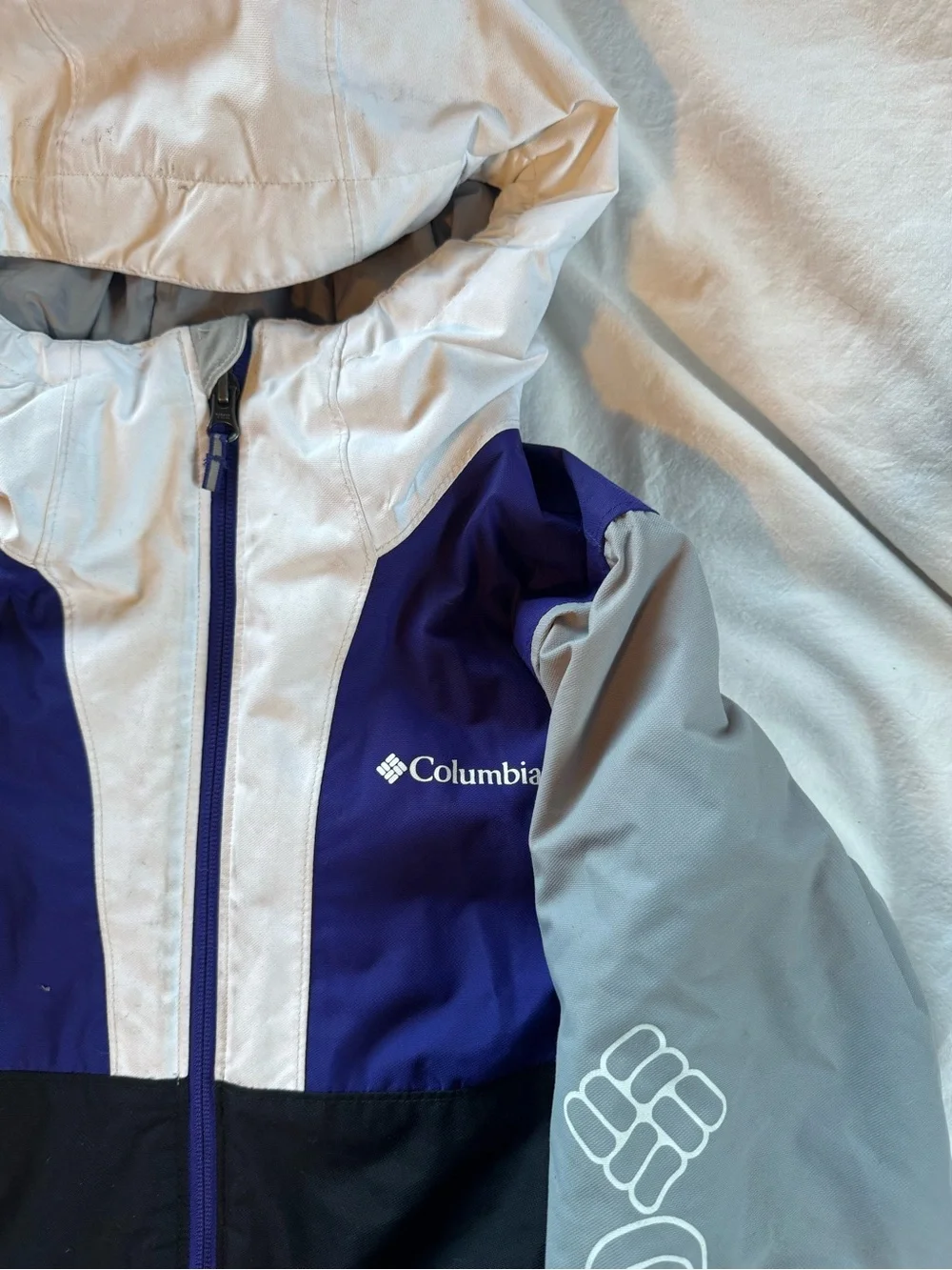 Columbia Kids Colorblock Hooded Winter Jacket - White, Purple, Gray, Black